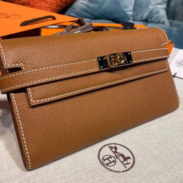 1:1 Replica Hermes Kelly Wallet To Go Woc Brown With Gold Toned Hardware Bag For Women 8.2in/21cm