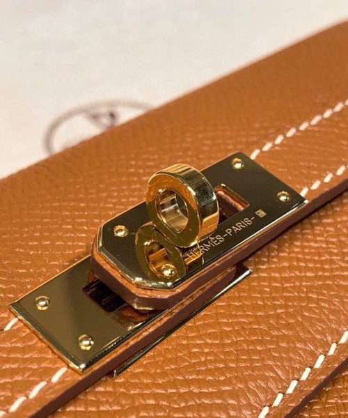 1:1 Replica Hermes Kelly Wallet To Go Woc Brown With Gold Toned Hardware Bag For Women 8.2in/21cm