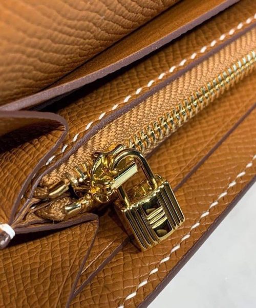 1:1 Replica Hermes Kelly Wallet To Go Woc Brown With Gold Toned Hardware Bag For Women 8.2in/21cm