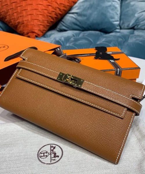 1:1 Replica Hermes Kelly Wallet To Go Woc Brown With Gold Toned Hardware Bag For Women 8.2in/21cm