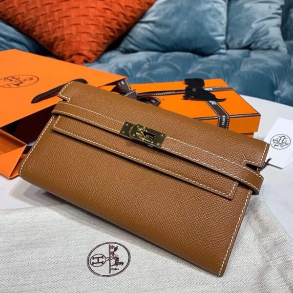 1:1 Replica Hermes Kelly Wallet To Go Woc Brown With Gold Toned Hardware Bag For Women 8.2in/21cm