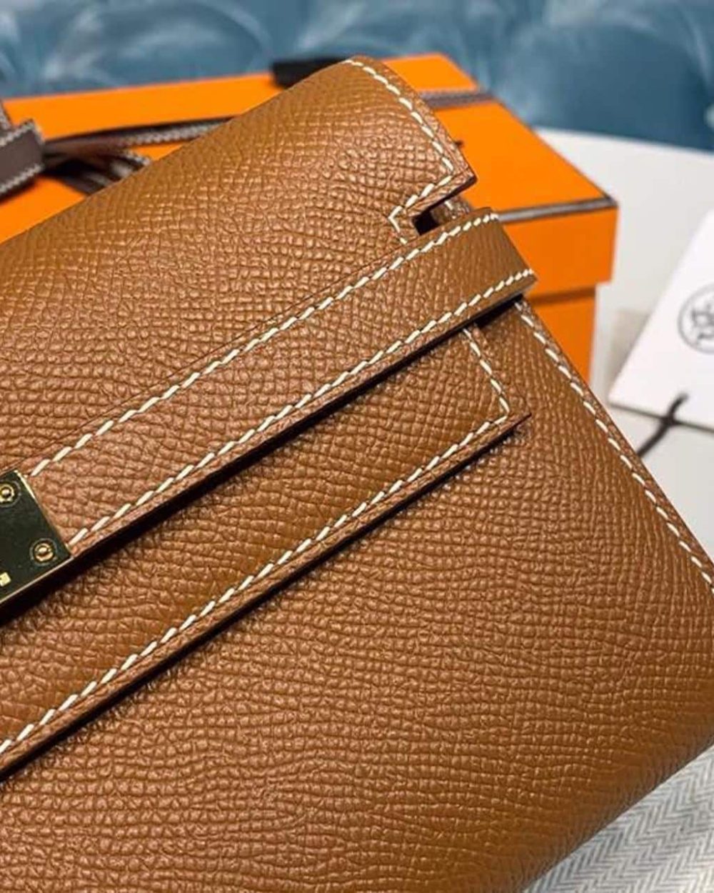 1:1 Replica Hermes Kelly Wallet To Go Woc Brown With Gold Toned Hardware Bag For Women 8.2in/21cm