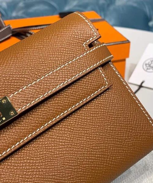 1:1 Replica Hermes Kelly Wallet To Go Woc Brown With Gold Toned Hardware Bag For Women 8.2in/21cm