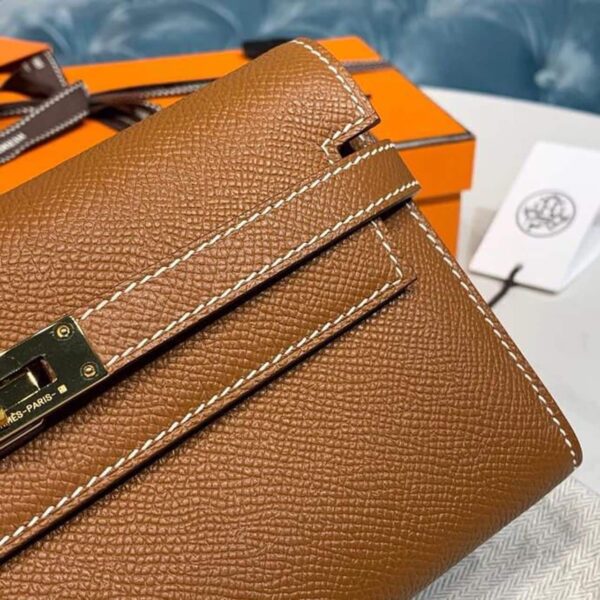1:1 Replica Hermes Kelly Wallet To Go Woc Brown With Gold Toned Hardware Bag For Women 8.2in/21cm