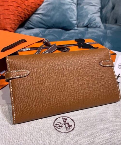 1:1 Replica Hermes Kelly Wallet To Go Woc Brown With Gold Toned Hardware Bag For Women 8.2in/21cm