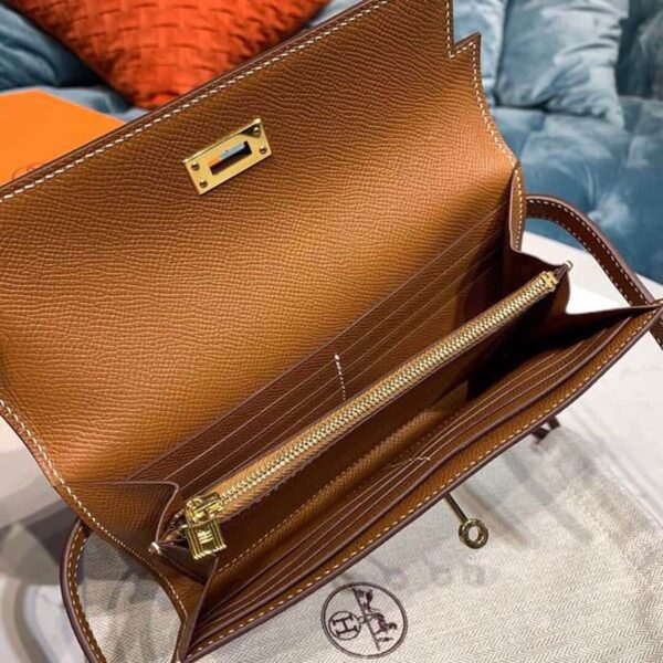 1:1 Replica Hermes Kelly Wallet To Go Woc Brown With Gold Toned Hardware Bag For Women 8.2in/21cm