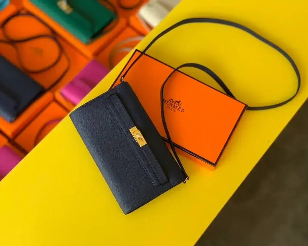 1:1 Replica Hermes Kelly Wallet To Go Woc Epsom Blue For Women, Women's Wallet 8.3in/21cm