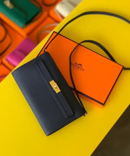 1:1 Replica Hermes Kelly Wallet To Go Woc Epsom Blue For Women, Women's Wallet 8.3in/21cm