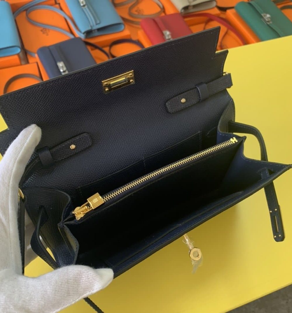 1:1 Replica Hermes Kelly Wallet To Go Woc Epsom Blue For Women, Women's Wallet 8.3in/21cm