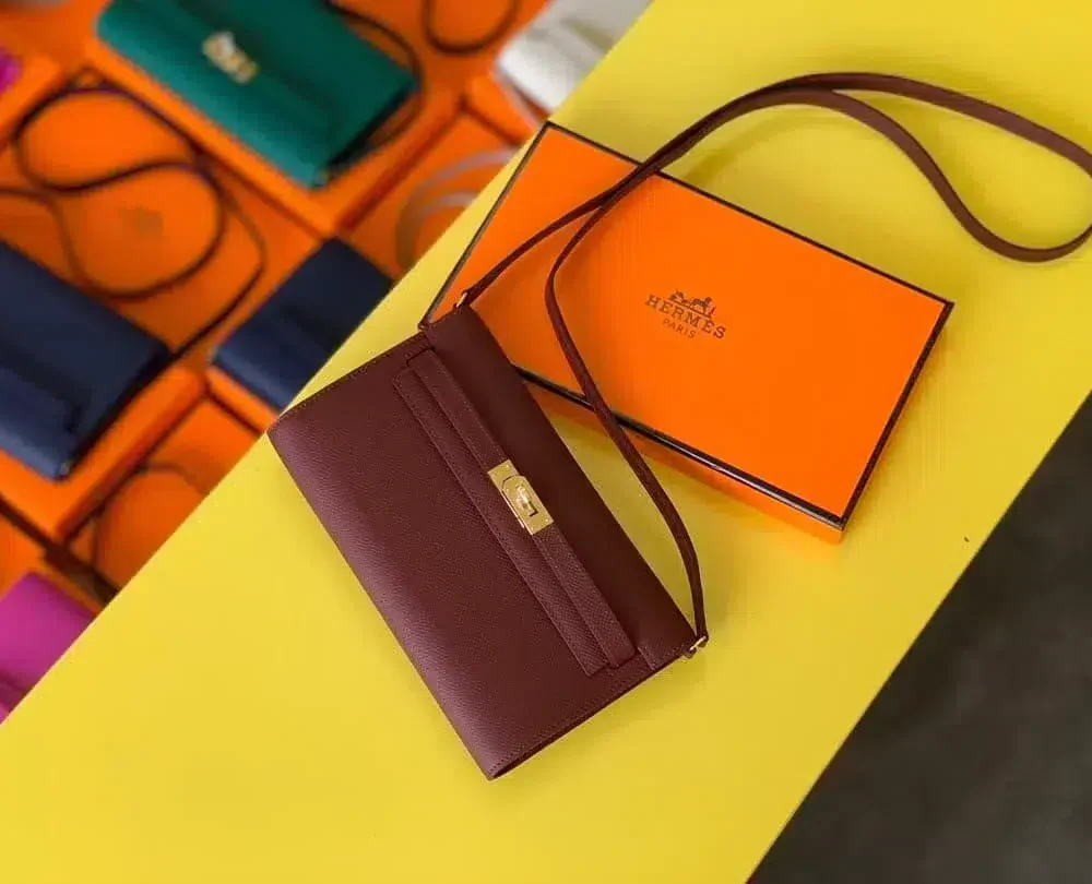1:1 Replica Hermes Kelly Wallet To Go Woc Epsom Wine For Women, Women's Wallet 8.3in/21cm