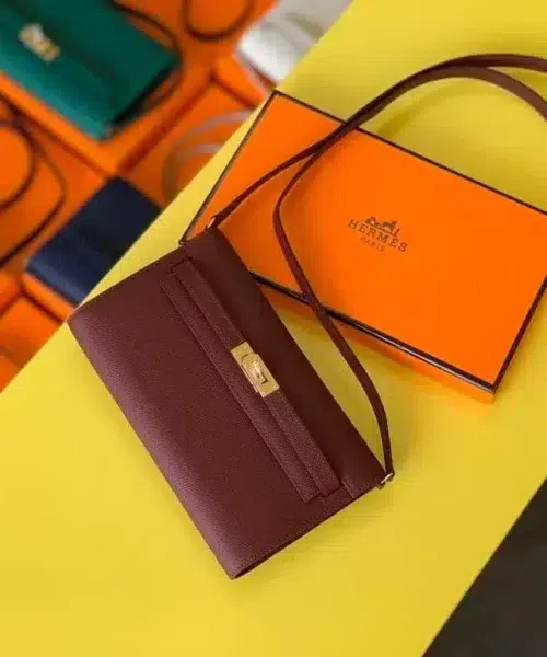 1:1 Replica Hermes Kelly Wallet To Go Woc Epsom Wine For Women, Women's Wallet 8.3in/21cm
