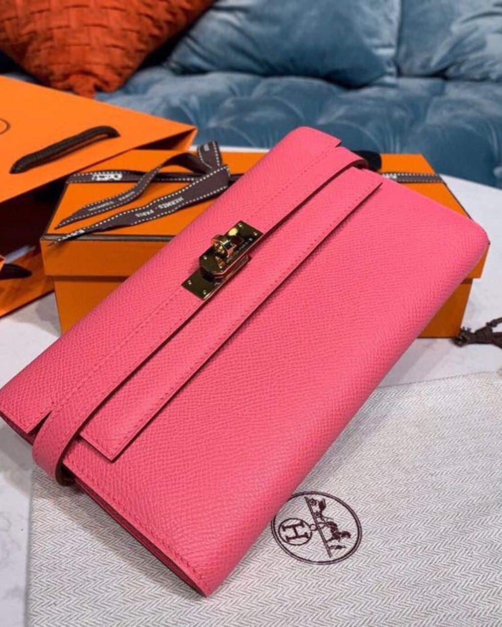 1:1 Replica Hermes Kelly Wallet To Go Woc Pink With Gold Toned Hardware Bag For Women 8.2in/21cm