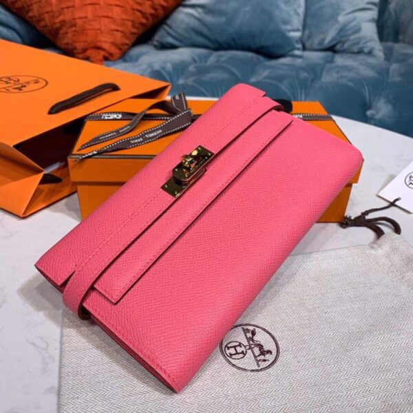 1:1 Replica Hermes Kelly Wallet To Go Woc Pink With Gold Toned Hardware Bag For Women 8.2in/21cm