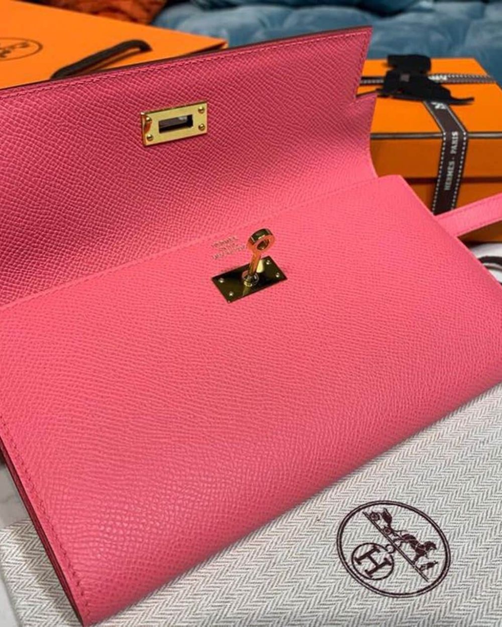 1:1 Replica Hermes Kelly Wallet To Go Woc Pink With Gold Toned Hardware Bag For Women 8.2in/21cm