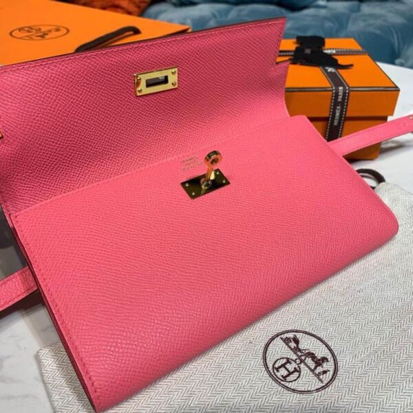1:1 Replica Hermes Kelly Wallet To Go Woc Pink With Gold Toned Hardware Bag For Women 8.2in/21cm