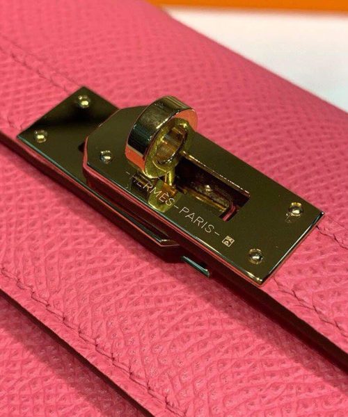 1:1 Replica Hermes Kelly Wallet To Go Woc Pink With Gold Toned Hardware Bag For Women 8.2in/21cm