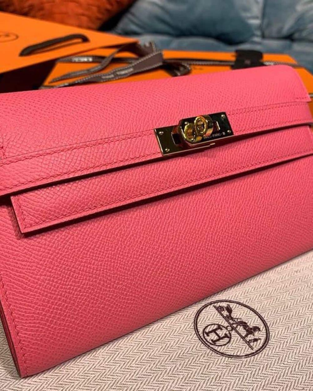 1:1 Replica Hermes Kelly Wallet To Go Woc Pink With Gold Toned Hardware Bag For Women 8.2in/21cm