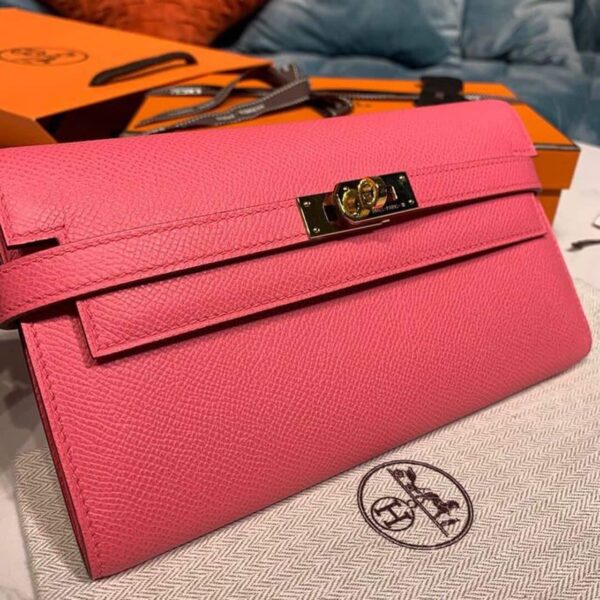1:1 Replica Hermes Kelly Wallet To Go Woc Pink With Gold Toned Hardware Bag For Women 8.2in/21cm