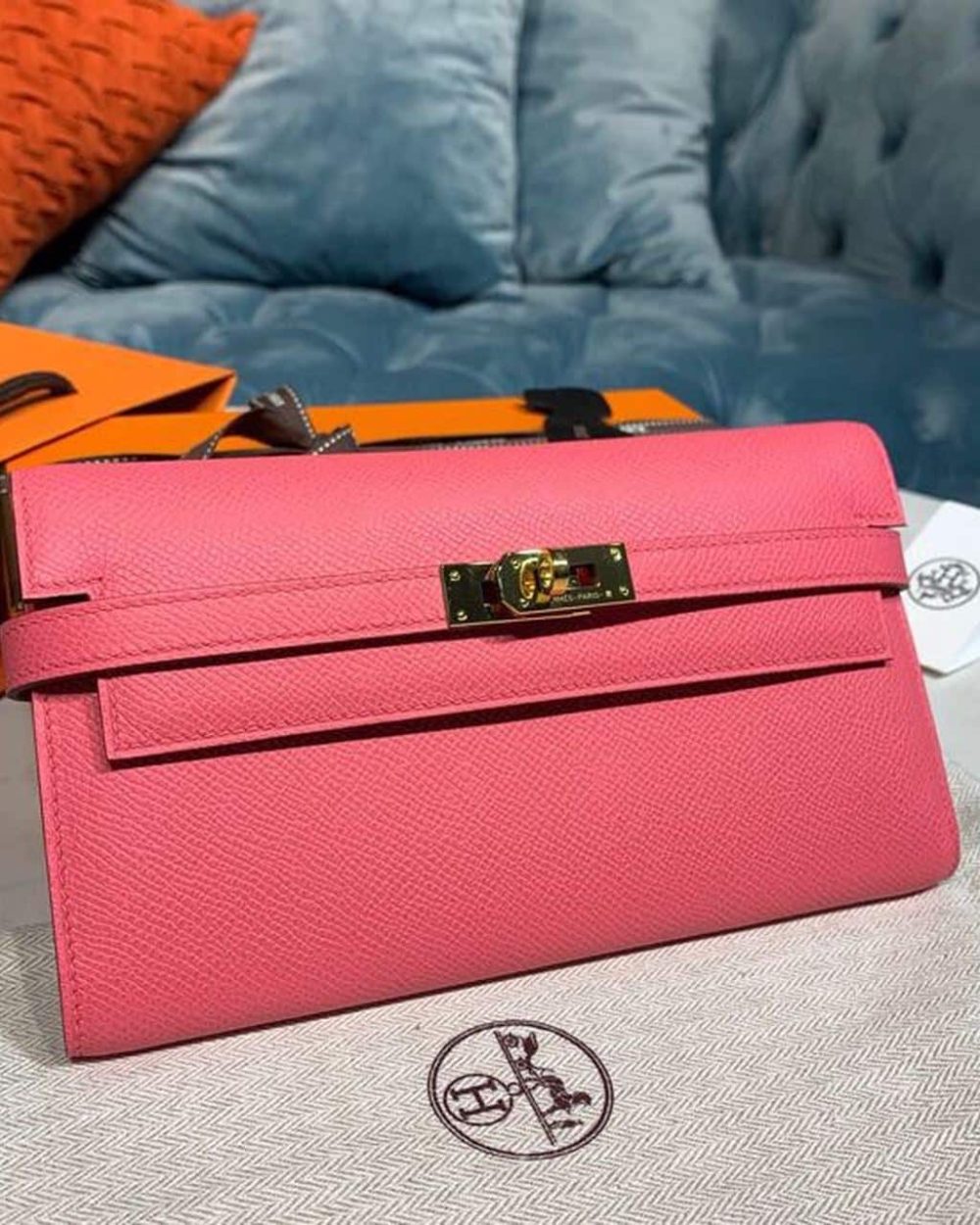 1:1 Replica Hermes Kelly Wallet To Go Woc Pink With Gold Toned Hardware Bag For Women 8.2in/21cm