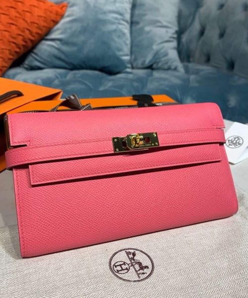 1:1 Replica Hermes Kelly Wallet To Go Woc Pink With Gold Toned Hardware Bag For Women 8.2in/21cm