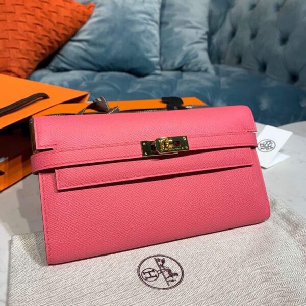 1:1 Replica Hermes Kelly Wallet To Go Woc Pink With Gold Toned Hardware Bag For Women 8.2in/21cm