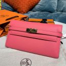 1:1 Replica Hermes Kelly Wallet To Go Woc Pink With Gold Toned Hardware Bag For Women 8.2in/21cm