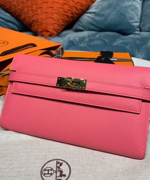 1:1 Replica Hermes Kelly Wallet To Go Woc Pink With Gold Toned Hardware Bag For Women 8.2in/21cm