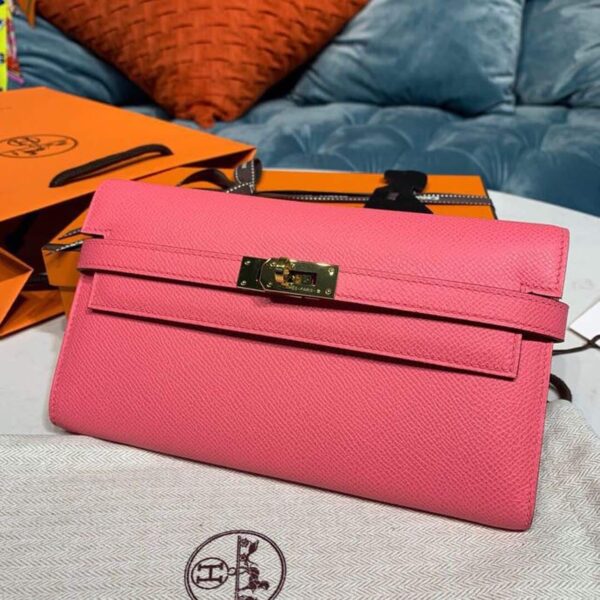 1:1 Replica Hermes Kelly Wallet To Go Woc Pink With Gold Toned Hardware Bag For Women 8.2in/21cm