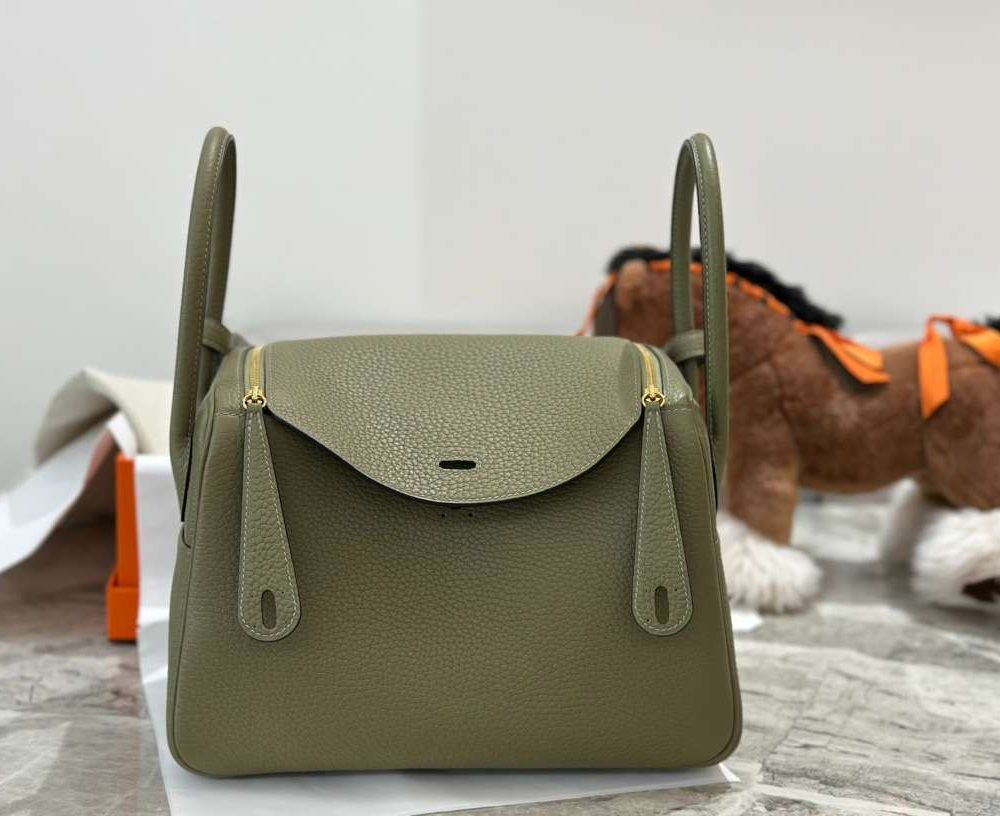 1:1 Replica Hermes Lady Lindi Bag White/Black/Green Khaki For Women 10.2in/26cm
