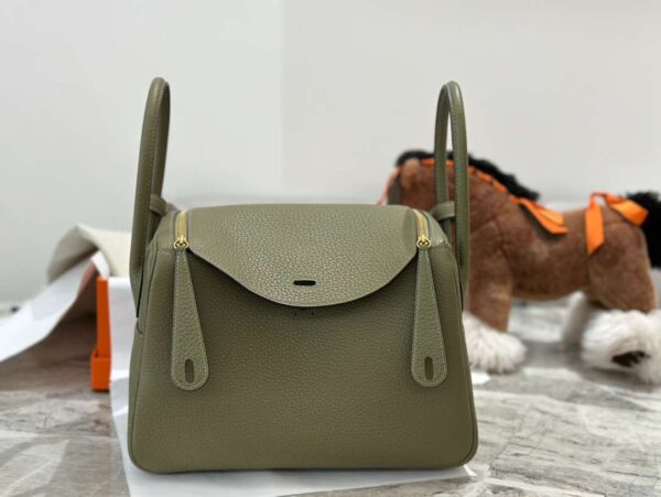 1:1 Replica Hermes Lady Lindi Bag White/Black/Green Khaki For Women 10.2in/26cm