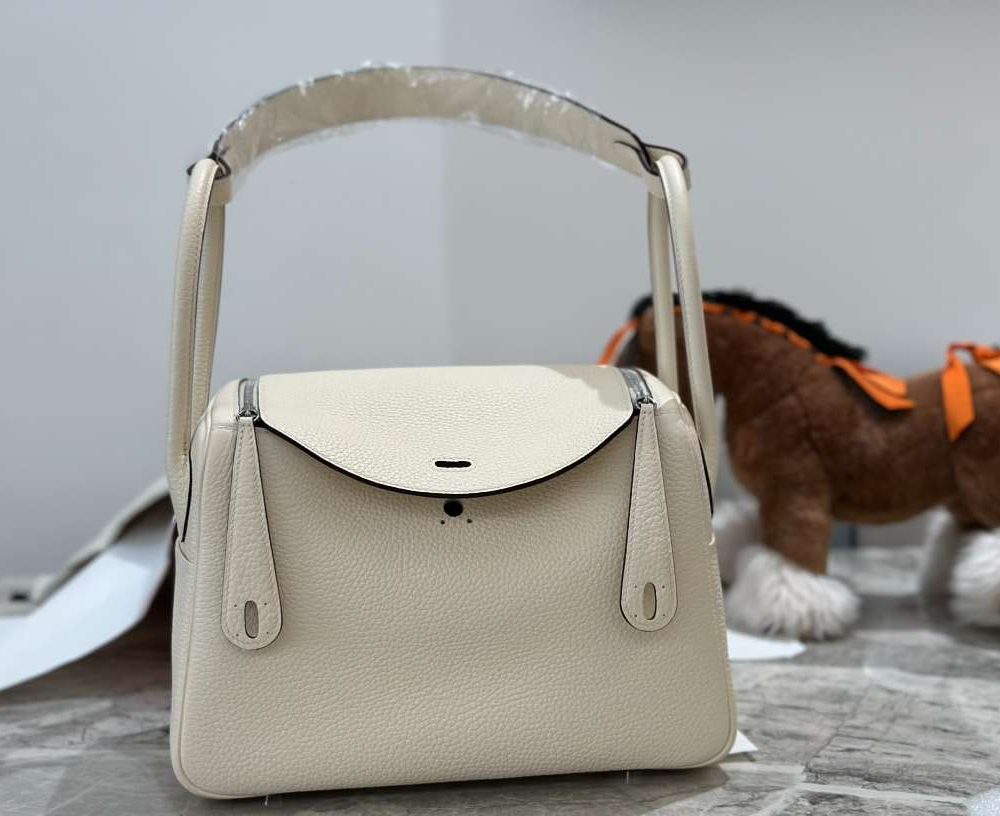 1:1 Replica Hermes Lady Lindi Bag White/Black/Green Khaki For Women 10.2in/26cm