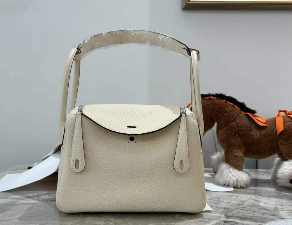 1:1 Replica Hermes Lady Lindi Bag White/Black/Green Khaki For Women 10.2in/26cm