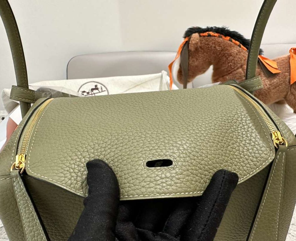 1:1 Replica Hermes Lady Lindi Bag White/Black/Green Khaki For Women 10.2in/26cm
