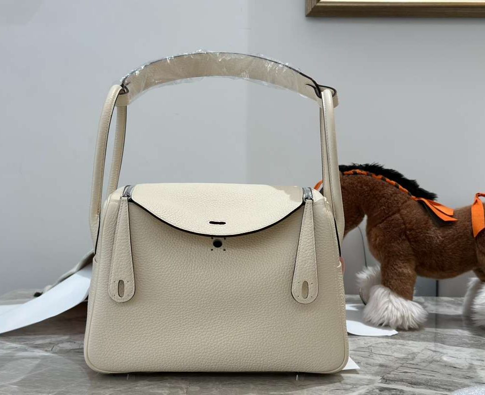 1:1 Replica Hermes Lady Lindi Bag White/Black/Green Khaki For Women 10.2in/26cm