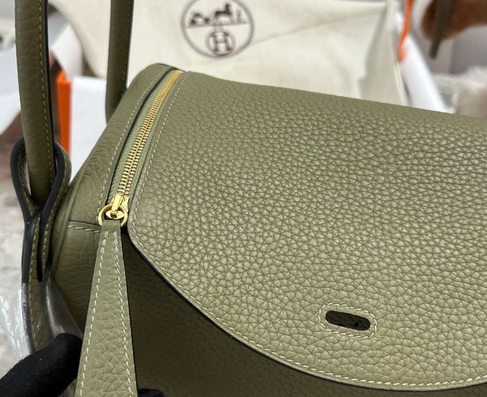 1:1 Replica Hermes Lady Lindi Bag White/Black/Green Khaki For Women 10.2in/26cm