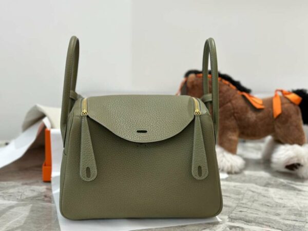 1:1 Replica Hermes Lady Lindi Bag White/Black/Green Khaki For Women 10.2in/26cm