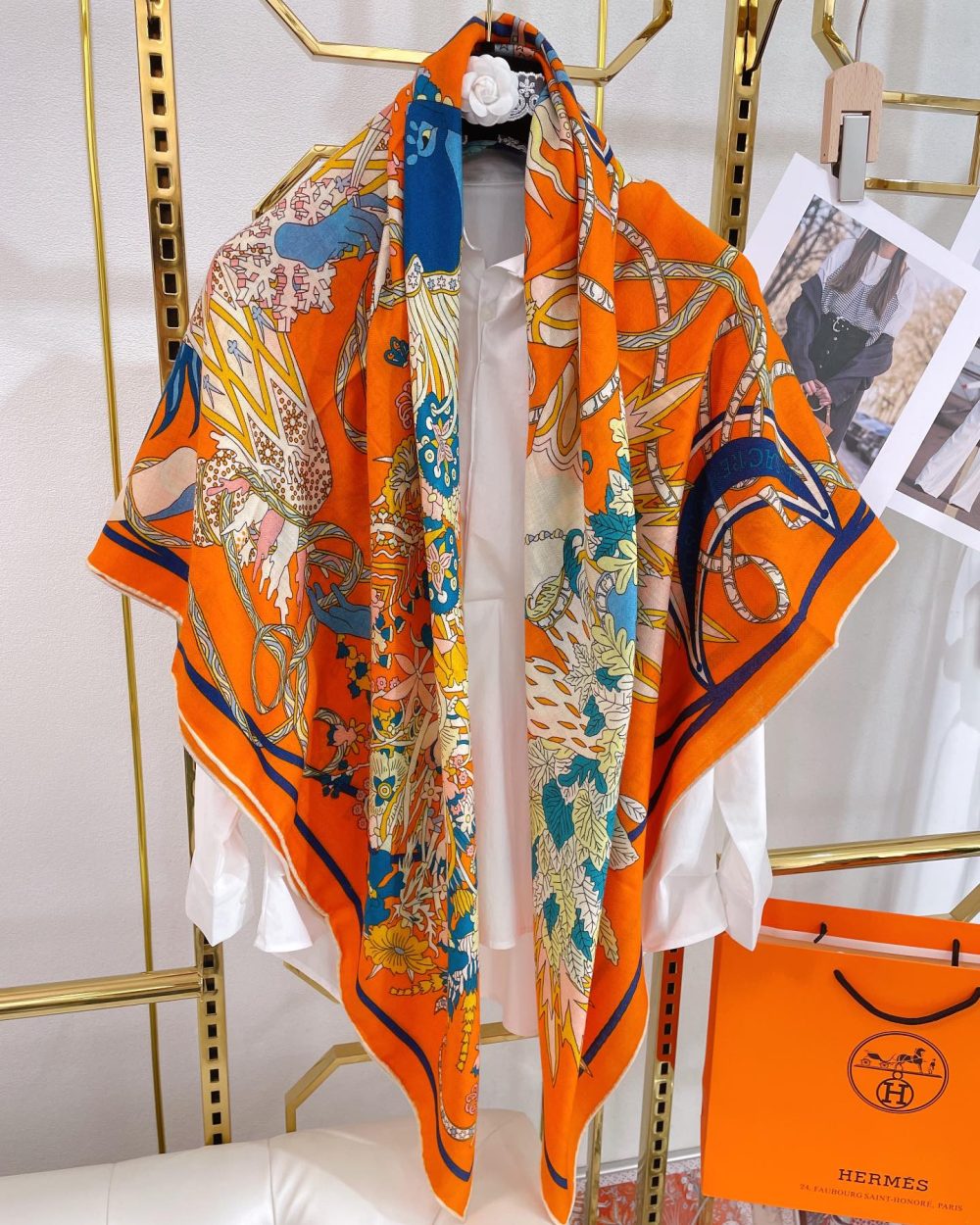 Hermes Le Sacre des Saisons Potiron/Bleu Gris/Jaune Soleil Scarf 140cm/55in H003903S 21