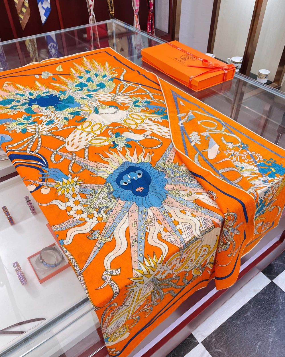 Hermes Le Sacre des Saisons Potiron/Bleu Gris/Jaune Soleil Scarf 140cm/55in H003903S 21