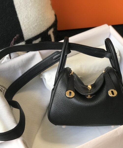 1:1 Replica Hermes Lindy Mini Clemence Bag Black For Women, Women’s Handbags, Shoulder And Crossbody Bags 7.5in/19cm