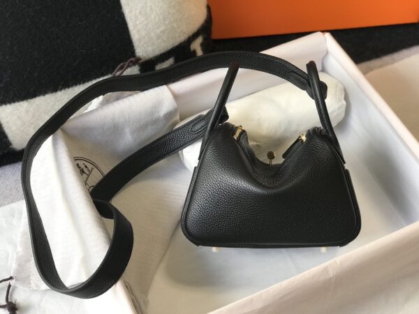 1:1 Replica Hermes Lindy Mini Clemence Bag Black For Women, Women’s Handbags, Shoulder And Crossbody Bags 7.5in/19cm