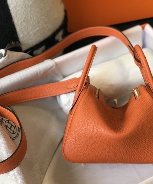 1:1 Replica Hermes Lindy Mini Clemence Bag Orange For Women, Women’s Handbags, Shoulder And Crossbody Bags 7.5in/19cm