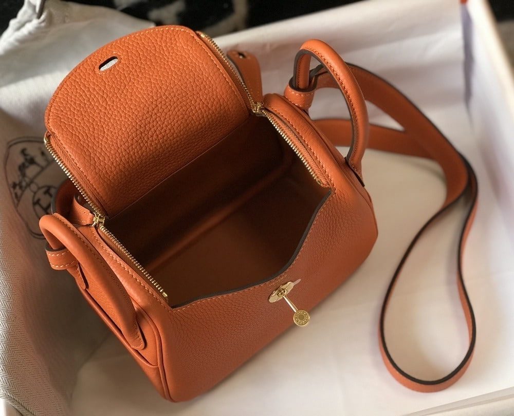1:1 Replica Hermes Lindy Mini Clemence Bag Orange For Women, Women’s Handbags, Shoulder And Crossbody Bags 7.5in/19cm