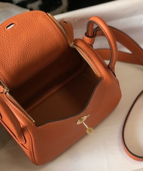 1:1 Replica Hermes Lindy Mini Clemence Bag Orange For Women, Women’s Handbags, Shoulder And Crossbody Bags 7.5in/19cm