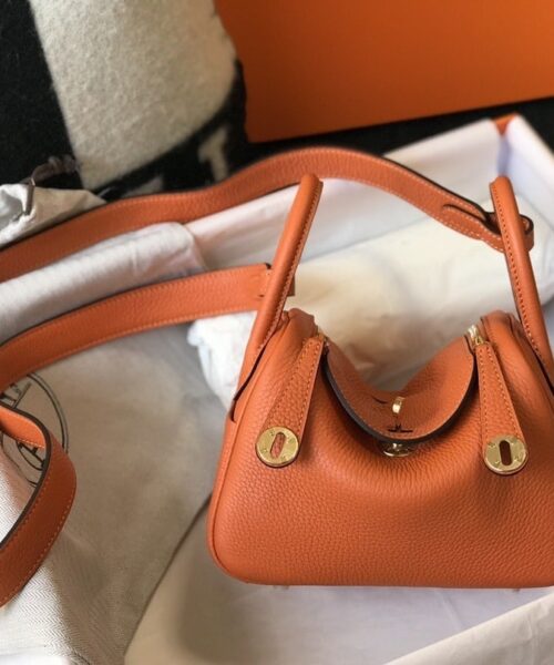 1:1 Replica Hermes Lindy Mini Clemence Bag Orange For Women, Women’s Handbags, Shoulder And Crossbody Bags 7.5in/19cm