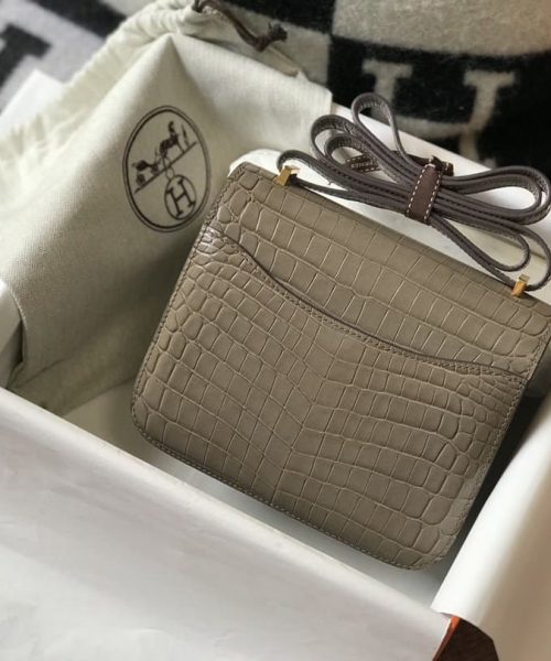 1:1 Replica Hermes Mini Constance Bag Grey For Women Gold Color Hardware 7.1in/18cm