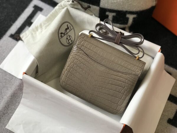 1:1 Replica Hermes Mini Constance Bag Grey For Women Gold Color Hardware 7.1in/18cm