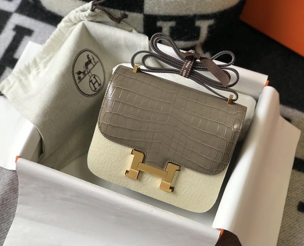 1:1 Replica Hermes Mini Constance Bag Grey For Women Gold Color Hardware 7.1in/18cm