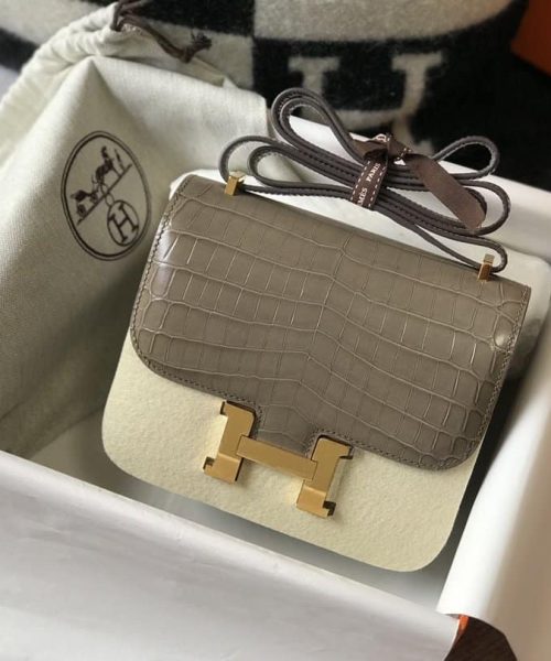 1:1 Replica Hermes Mini Constance Bag Grey For Women Gold Color Hardware 7.1in/18cm