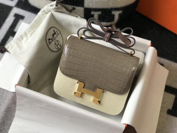 1:1 Replica Hermes Mini Constance Bag Grey For Women Gold Color Hardware 7.1in/18cm