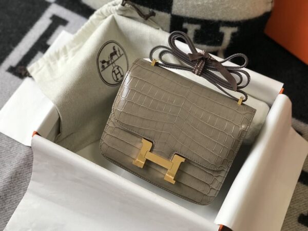 1:1 Replica Hermes Mini Constance Bag Grey For Women Gold Color Hardware 7.1in/18cm